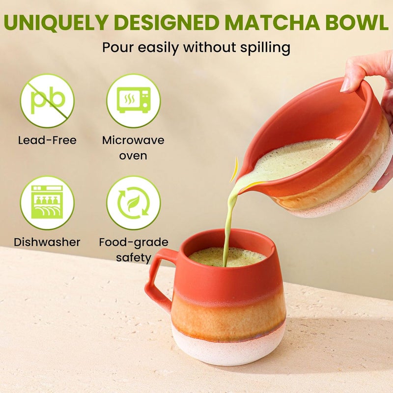 GBBG Matcha Whisk Set, Ceramic Matcha Kit Desert Style, Matcha Whisk and Bowl, Bamboo Scoop and Rest, Sifter and Tea Towel, 7 Pcs Gifts for Matcha Lover - Matte Soil - Image 2